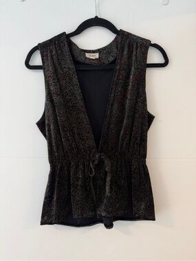 Vintage Hélène Metallic Brocade Peplum Vest Top Size 38